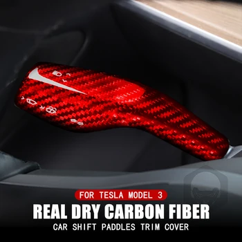 2 ks Real Uhlíkových Vlákien Model3 Auto Radiacej Páky, Kryt Shift Pádlo Dekoratívne Sequin Ochranné Príslušenstvo Pre Tesla Model 3 2019