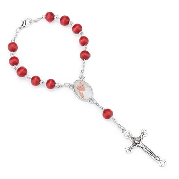 QIGO Červené Drevo, Korálky Ruženec Náramok Pre Ženy Náboženské Kríž Šperky
